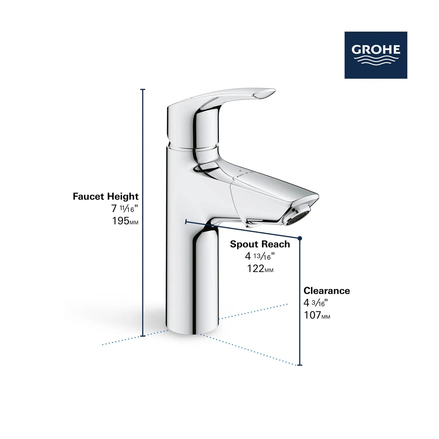 Grohe Eurosmart Single Hole Single-Handle M-Size Bathroom Faucet, 1.2 GPM (4.5 L/min) with Pull-Out - 23991