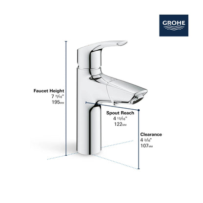 Grohe Eurosmart Single Hole Single-Handle M-Size Bathroom Faucet, 1.2 GPM (4.5 L/min) with Pull-Out - 23991