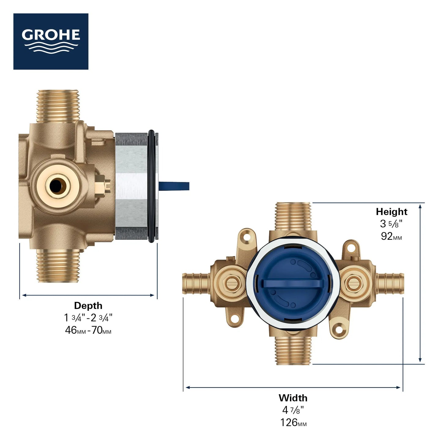 Grohe GrohSafe Pressure Balance Rough-In Valve 1/2" PEX Crimp (ASTM F1960) Inlets - 35111