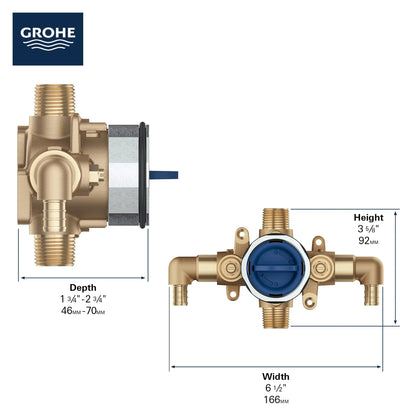 Grohe GrohSafe Pressure Balance Rough-In Valve 1/2" PEX Crimp (ASTM F1807) Elbow Inlets - 35115