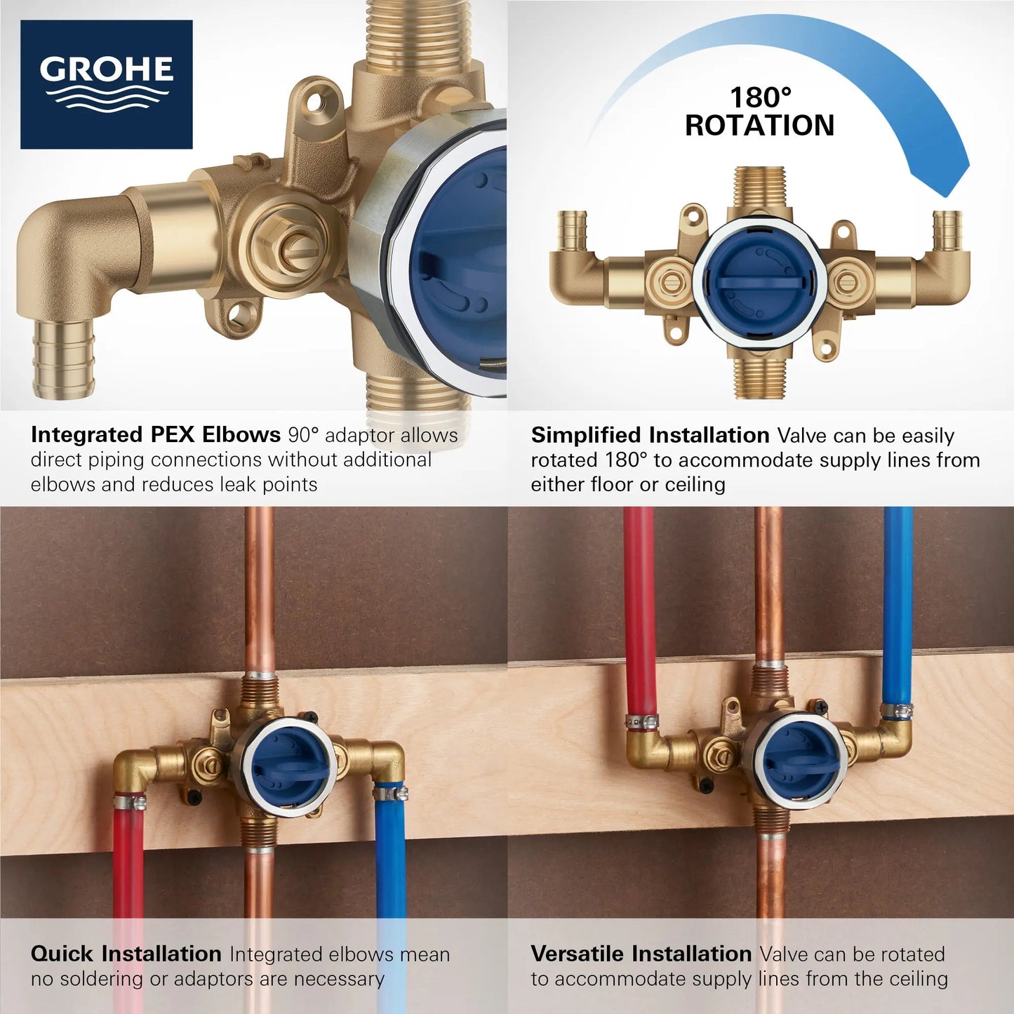 Grohe GrohSafe Pressure Balance Rough-In Valve 1/2" PEX Crimp (ASTM F1807) Elbow Inlets - 35115