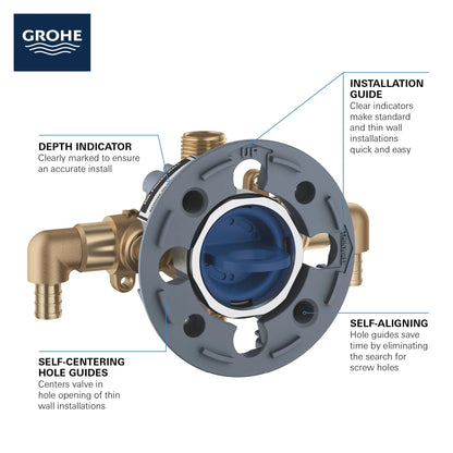 Grohe GrohSafe Pressure Balance Rough-In Valve 1/2" PEX Crimp (ASTM F1807) Elbow Inlets - 35115