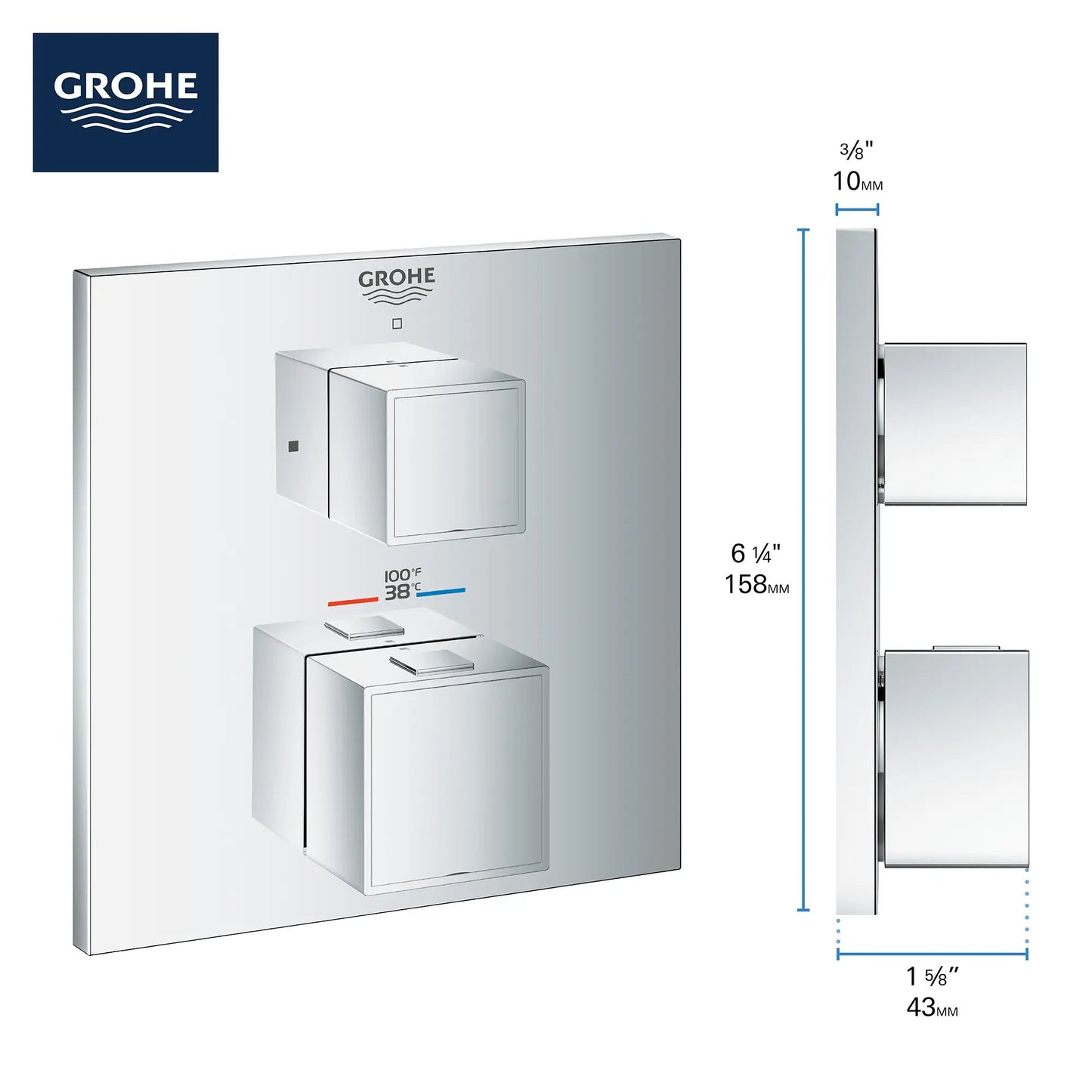 Grohe Grohtherm Cube Dual Function 2-Handle Thermostatic Valve Trim - 24158