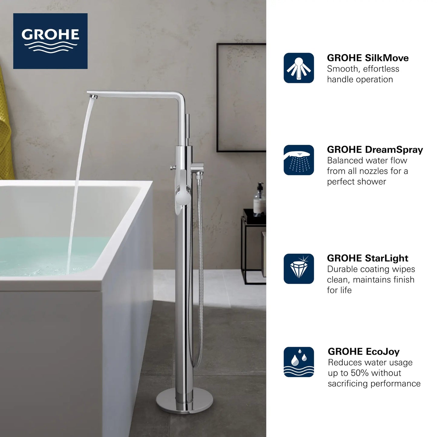 Grohe Lineare Single-Handle Freestanding Tub Faucet with 1.75 GPM Hand Shower