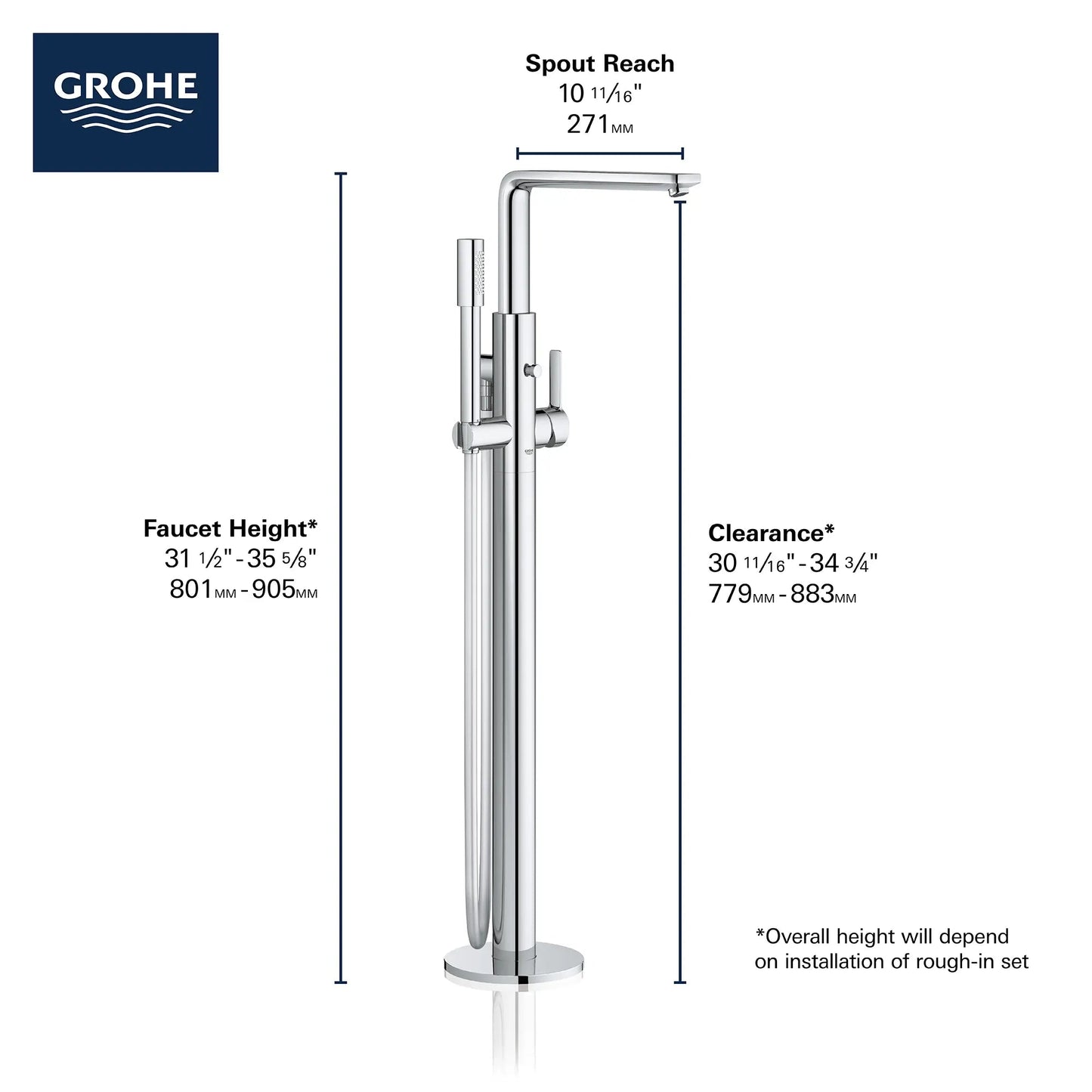 Grohe Lineare Single-Handle Freestanding Tub Faucet with 1.75 GPM Hand Shower