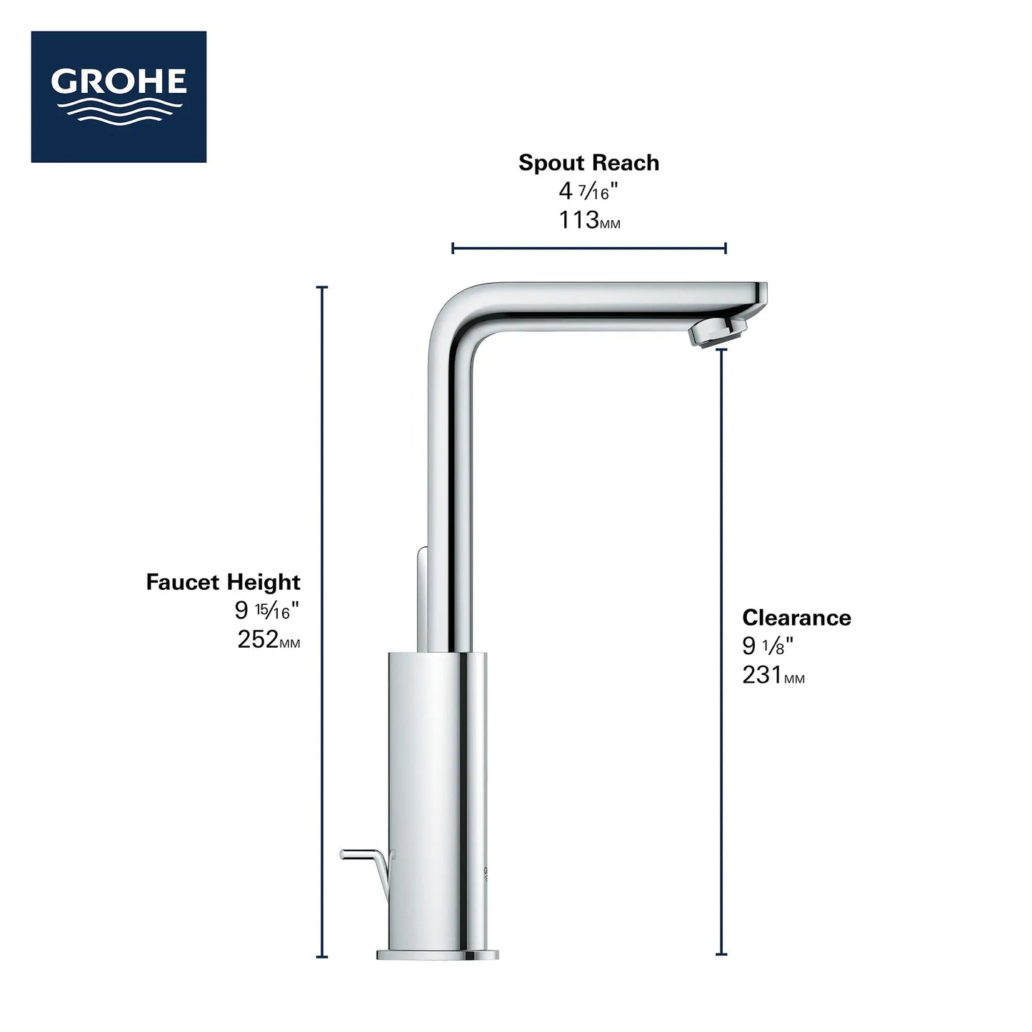 Grohe Lineare Single Hole Single-Handle L-Size Bathroom Faucet 4.5 L/min (1.2 gpm) - 23825