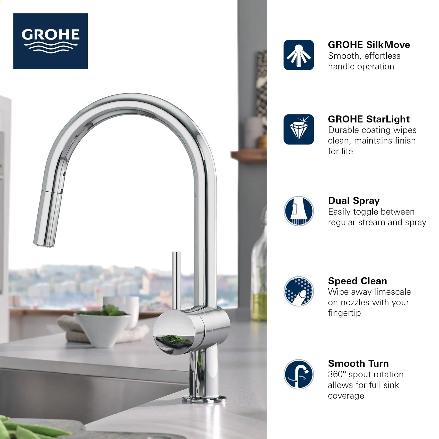 Grohe Minta Single-Handle Pull Down Kitchen Faucet Dual Spray 1.75 gpm - 31378