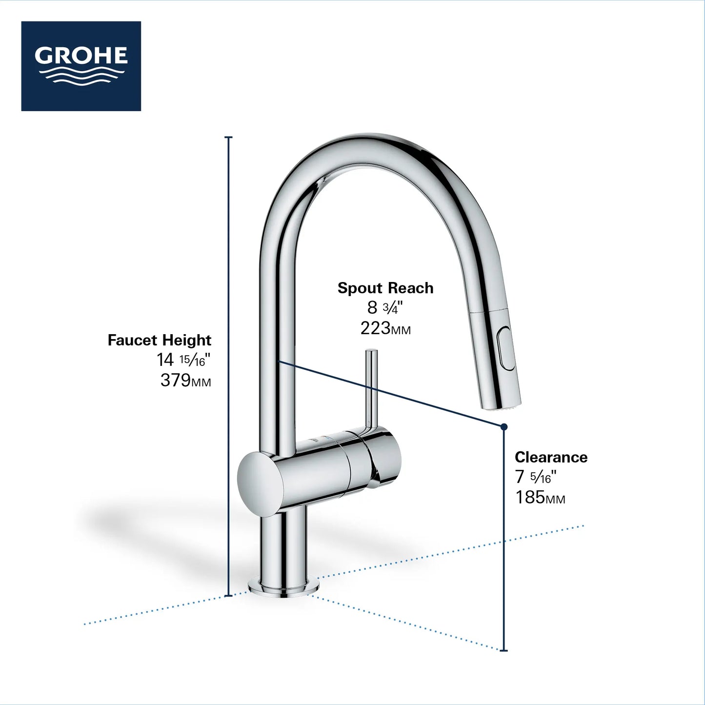 Grohe Minta Single-Handle Pull Down Kitchen Faucet Dual Spray 1.75 gpm - 31378