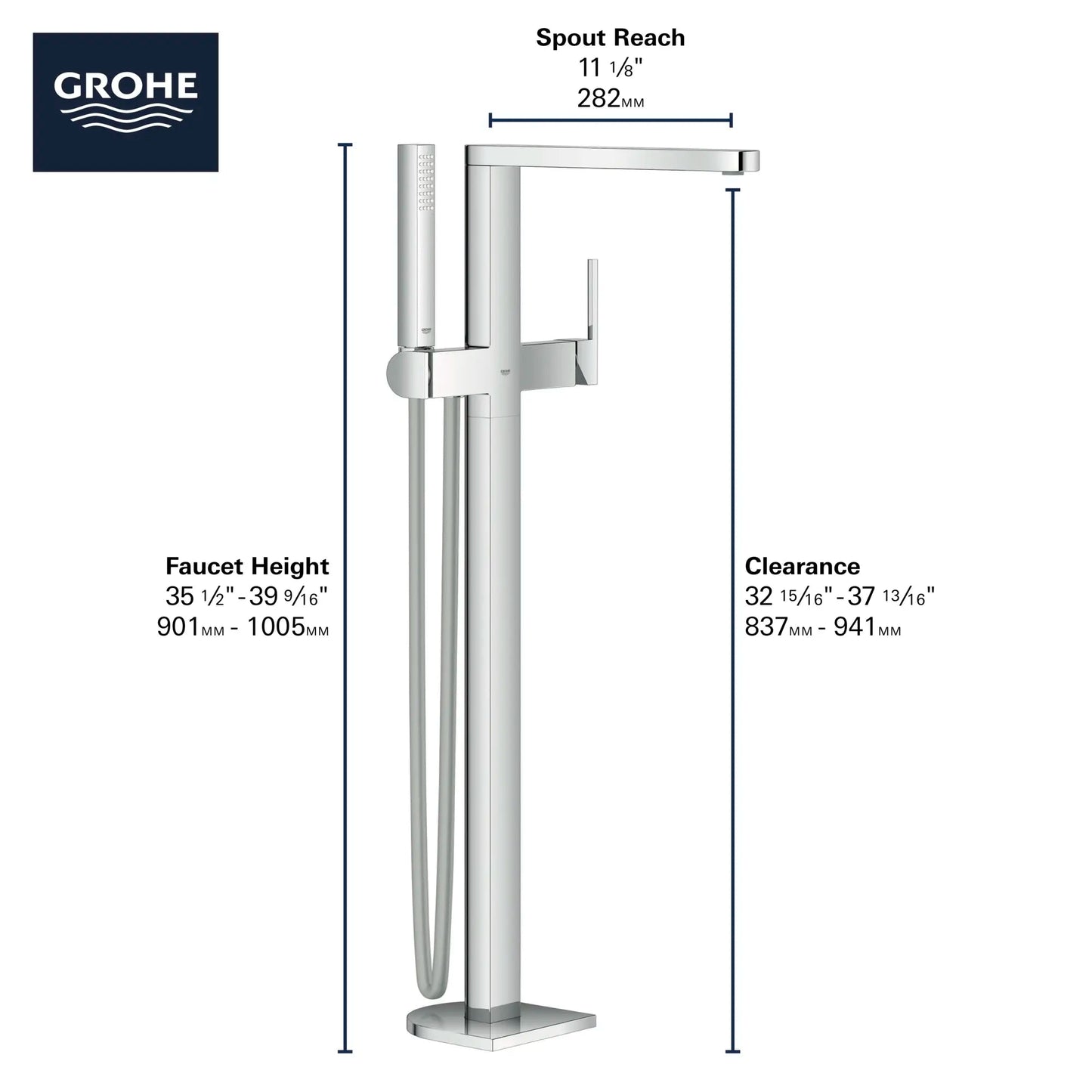 Grohe Plus Single-Handle Freestanding Tub Faucet With 1.75 GPM Hand Shower