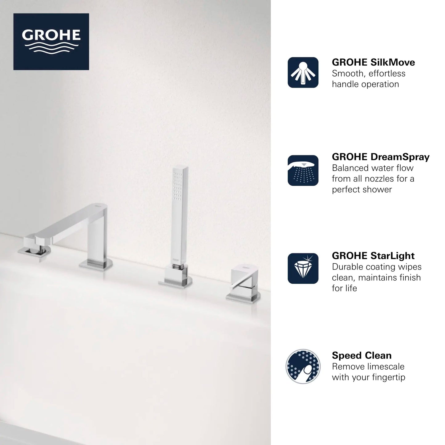 Grohe Plus 4-Hole Single-Handle Deck Mount Roman Tub Faucet with 1.75 gpm Hand Shower - 29307