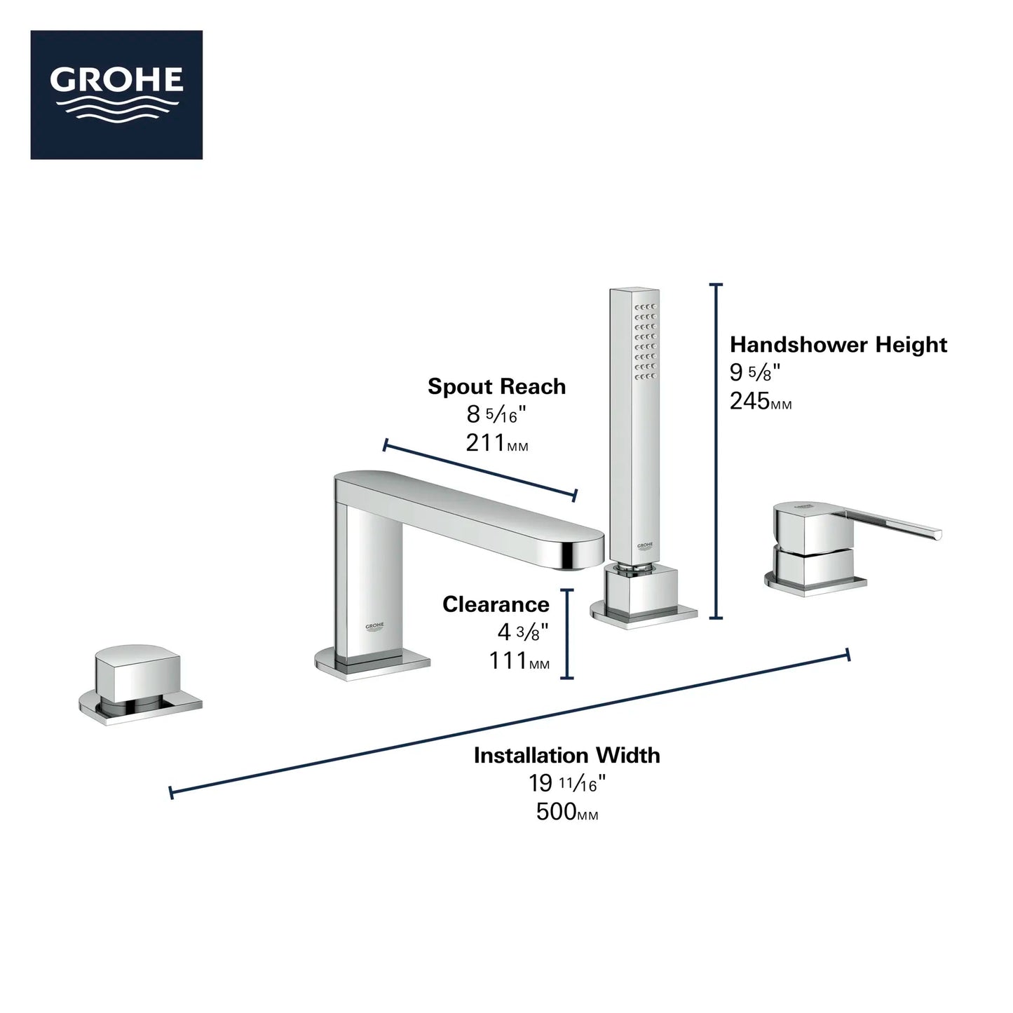 Grohe Plus 4-Hole Single-Handle Deck Mount Roman Tub Faucet with 1.75 gpm Hand Shower - 29307