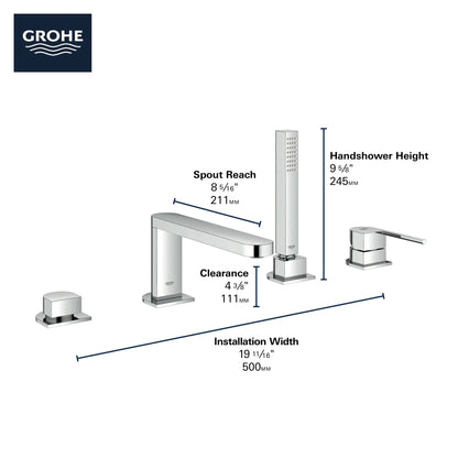 Grohe Plus 4-Hole Single-Handle Deck Mount Roman Tub Faucet with 1.75 gpm Hand Shower - 29307