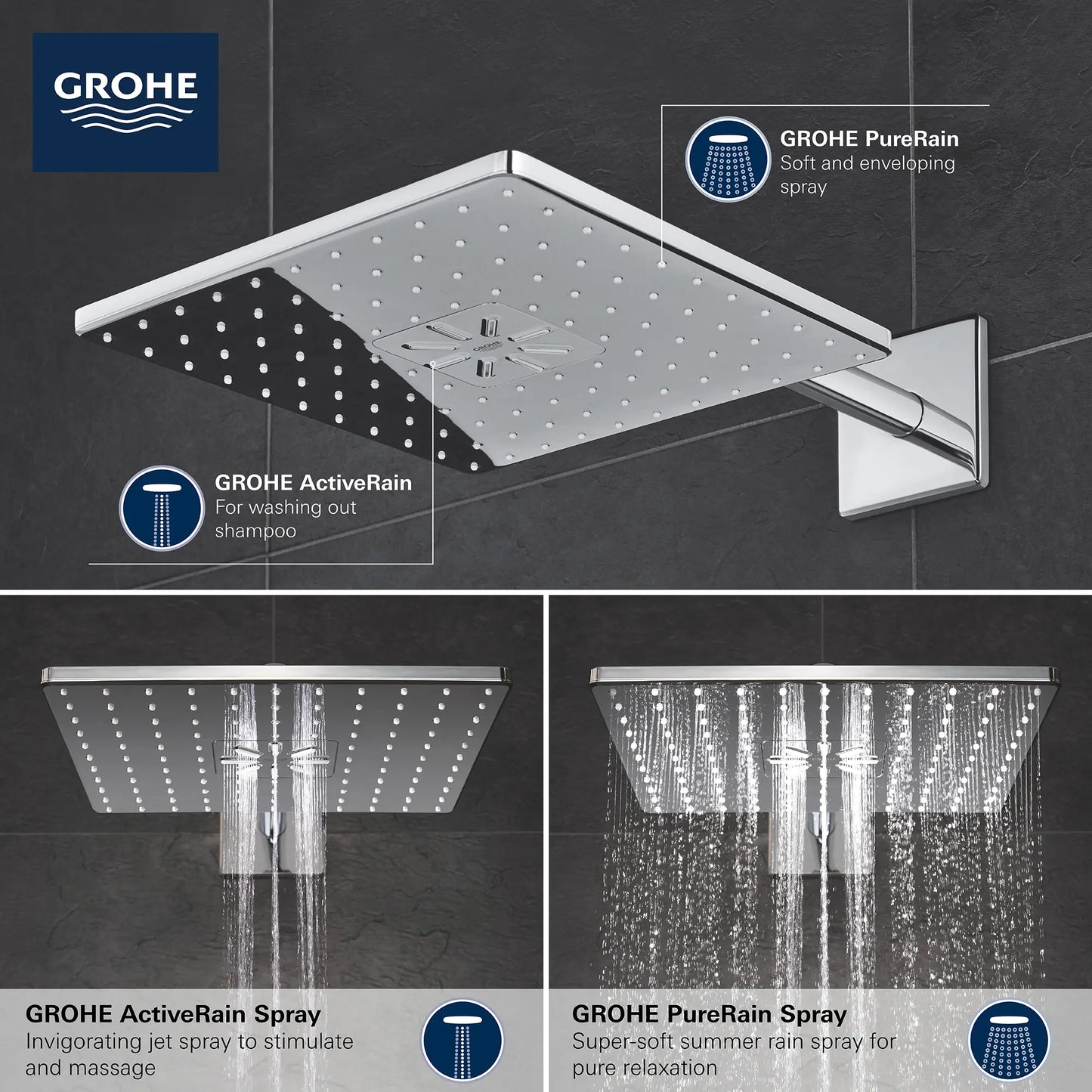Grohe Rainshower 310 Shower Head Set, 12" - 2 Sprays, 1.75 GPM (6.6 L/min) - 26504