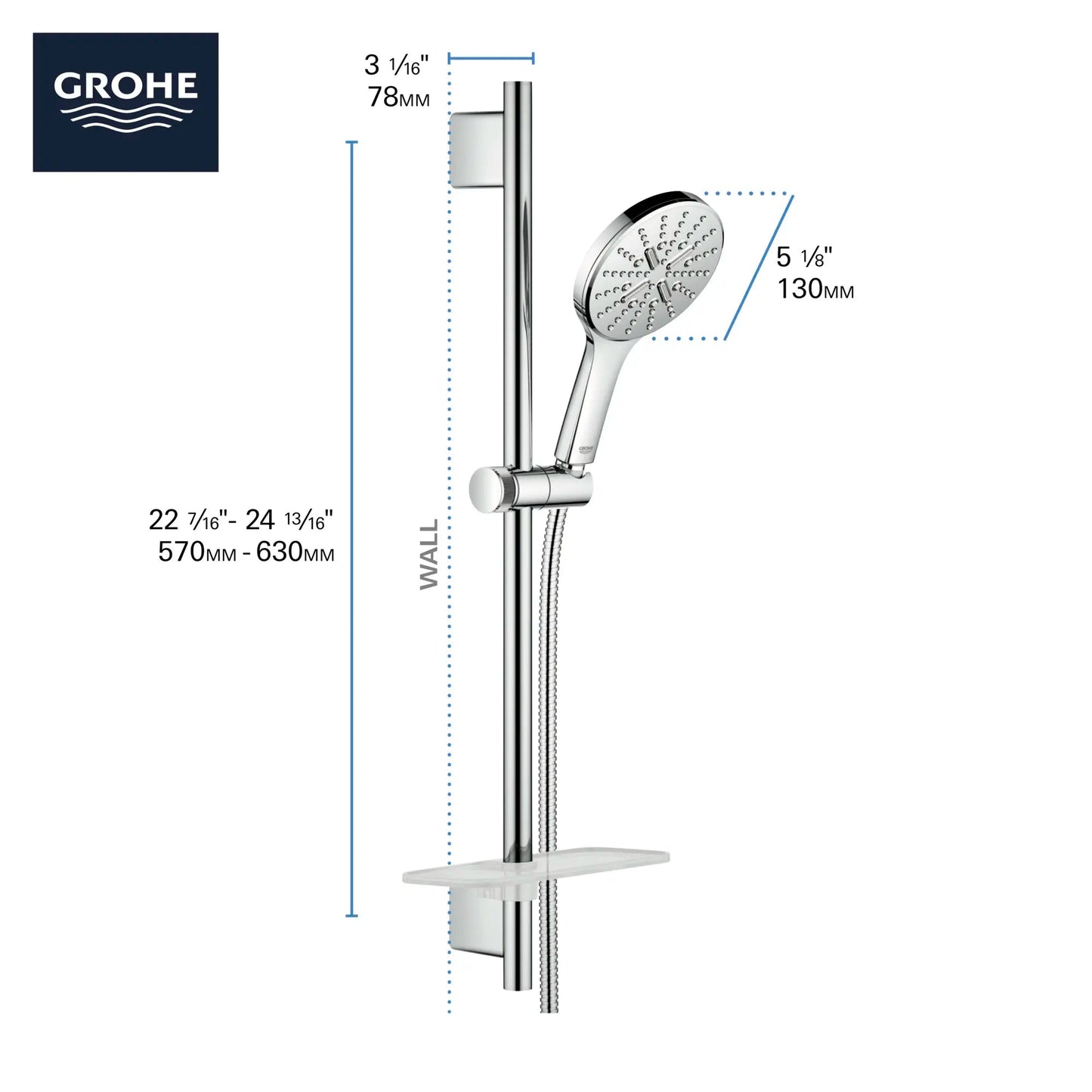 Grohe Rainshower SmartActive 24" Shower Slide Bar Kit - 3 Sprays, 6.6 L/min (1.75 gpm) - 26547