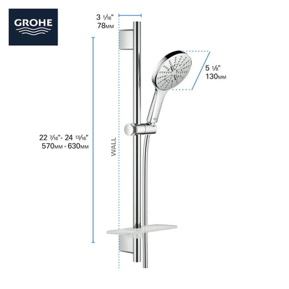 Grohe Rainshower SmartActive 24" Shower Slide Bar Kit - 3 Sprays, 6.6 L/min (1.75 gpm) - 26547
