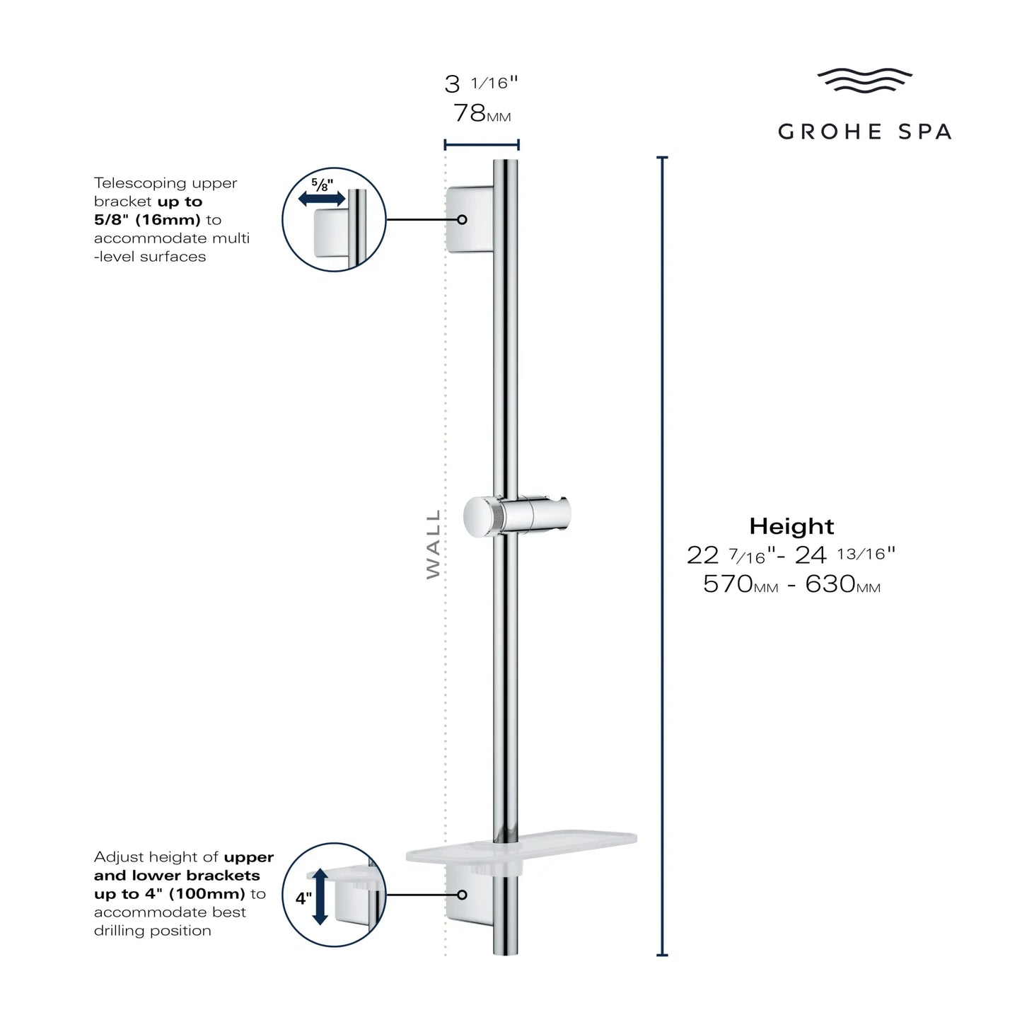 Grohe Rainshower SmartActive 24” Shower Slide Bar - 26602