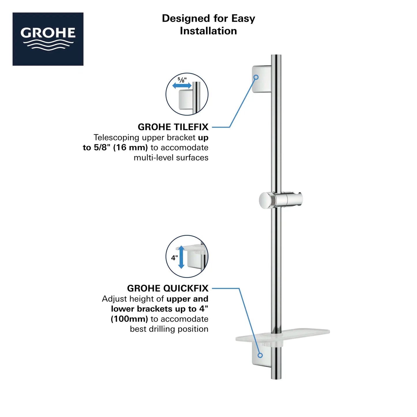 Grohe Rainshower SmartActive 36" Shower Slide Bar - 26603