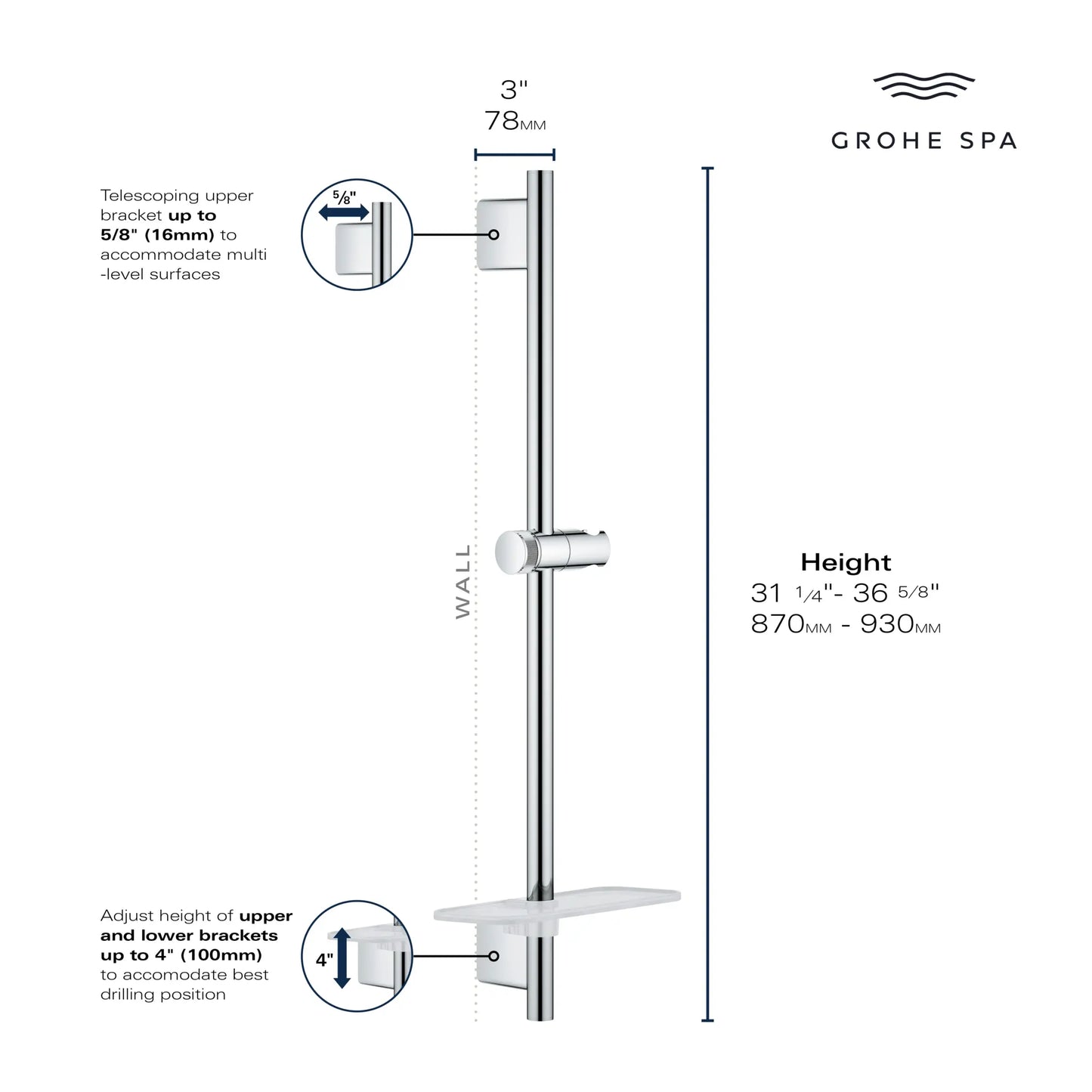 Grohe Rainshower SmartActive 36" Shower Slide Bar - 26603