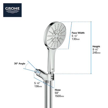 Grohe Rainshower SmartActive Hand Shower Kit - 3 Sprays, 6.6 L/min (1.75 gpm) - 26604