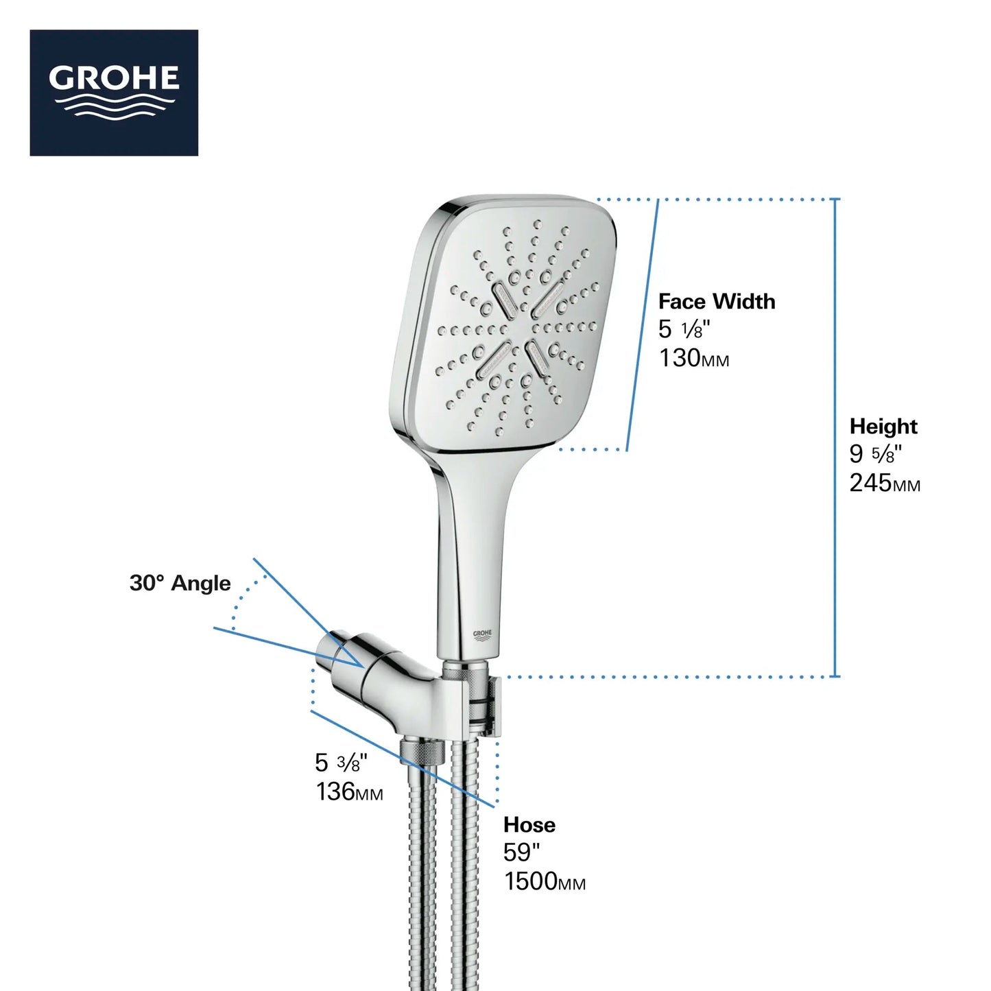 Grohe Rainshower SmartActive Hand Shower - 3 Sprays, 6.6 L/min (1.75 gpm) - 26605