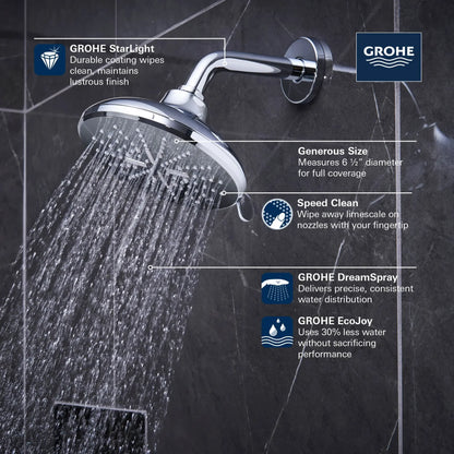 Grohe Rainshower SmartActive Shower Head, 6-1/2" - 3 Sprays, 1.75 GPM (6.6 L/min) - 26789