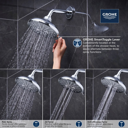 Grohe Rainshower SmartActive Shower Head, 6-1/2" - 3 Sprays, 1.75 GPM (6.6 L/min) - 26789