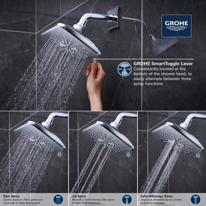 Grohe Rainshower SmartActive Shower Head, 6-1/2" - 3 Sprays, 1.75 GPM (6.6 L/min) - 26797