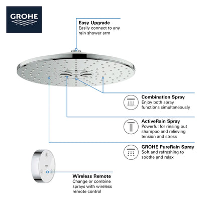 Grohe Rainshower 310 Smartconnect Shower Head with Remote, 12" - 2 Sprays, 1.75 GPM (6.6 L/min) - 26644