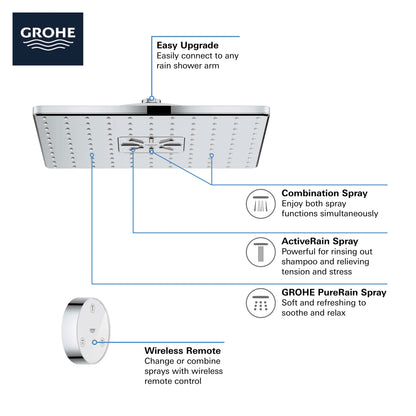 Grohe Rainshower 310 SmartConnect Shower Head with Remote, 12" - 2 Sprays, 1.75 GPM (6.6 L/min) - 26645