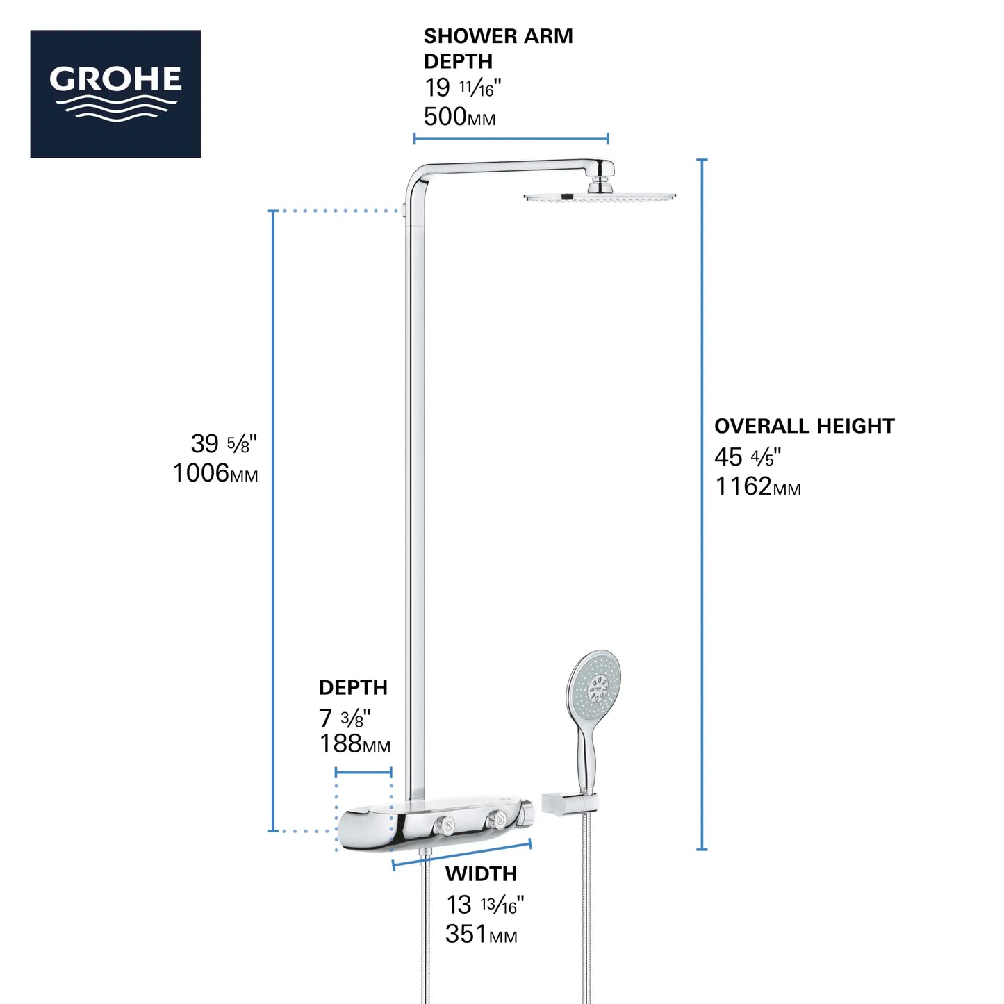Grohe Rainshower SmartControl Thermostatic Shower System - 26379