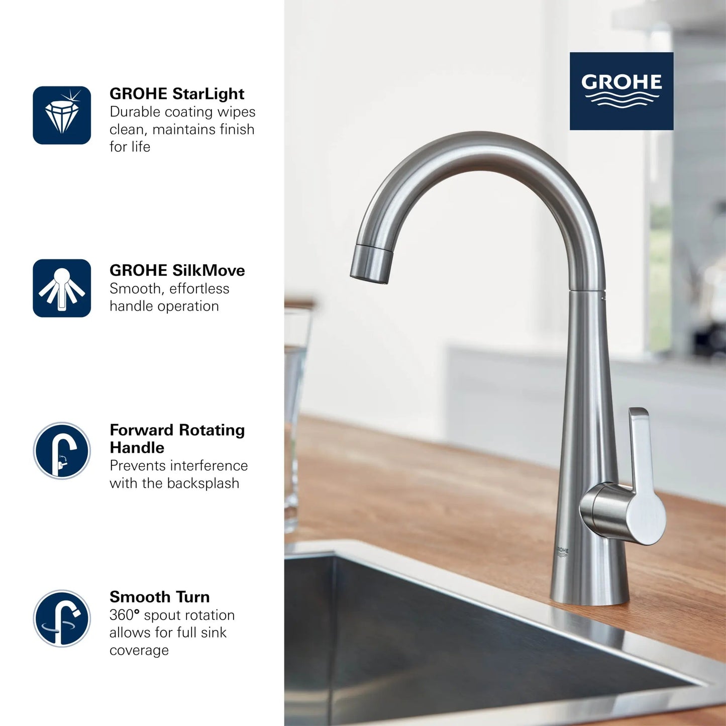 Grohe Single-Handle Beverage Faucet (Cold Water Only) with Filtration 6.6 L/min (1.75 gpm) - 30026