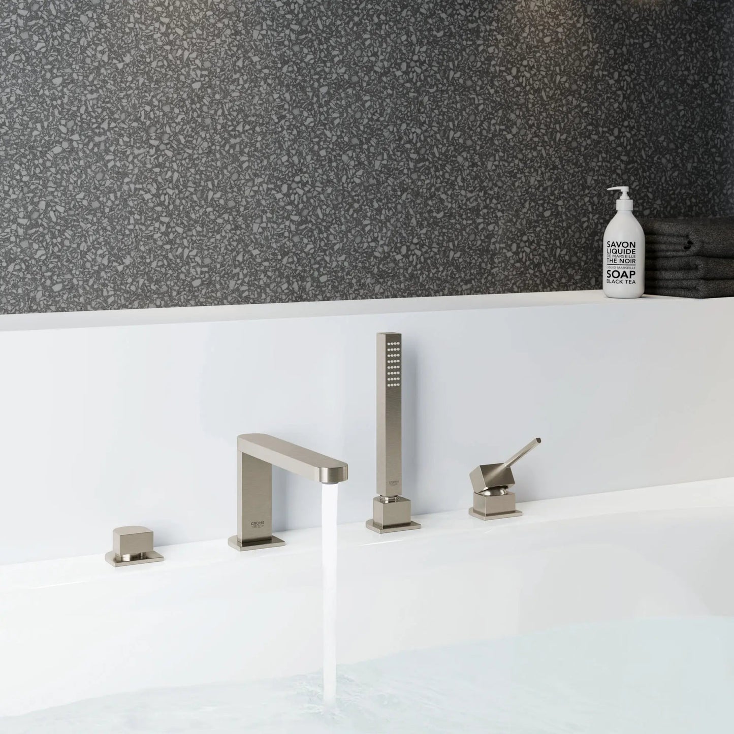 Grohe Plus 4-Hole Single-Handle Deck Mount Roman Tub Faucet with 1.75 gpm Hand Shower - 29307
