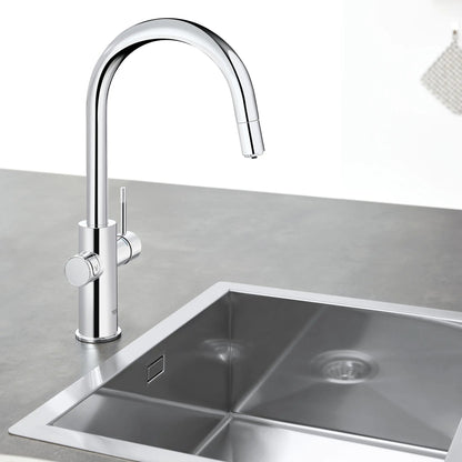 Grohe Blue Single-Handle Pull Down Kitchen Faucet Single Spray with Chilled & Sparkling Water