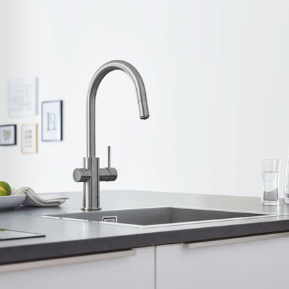 Grohe Blue Single-Handle Pull Down Kitchen Faucet Single Spray with Chilled & Sparkling Water