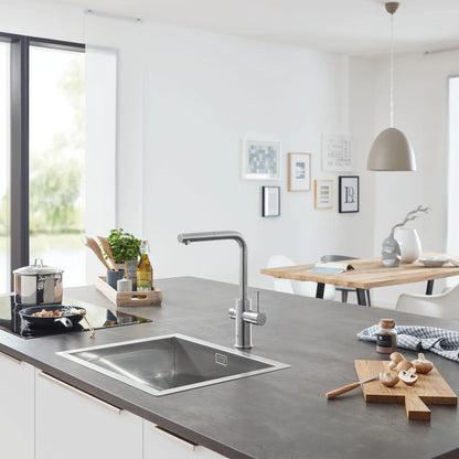 Mitigeur de cuisine Grohe Blue à bec douchette extractible, un jet (6,6 L/min), avec eau réfrigérée et eau pétillante - 31608