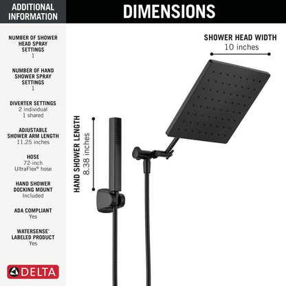 Delta Universal Showering 10 inch Raincan Shower Head & Hand Held Combo with Adjustable Extension Arm - 75527