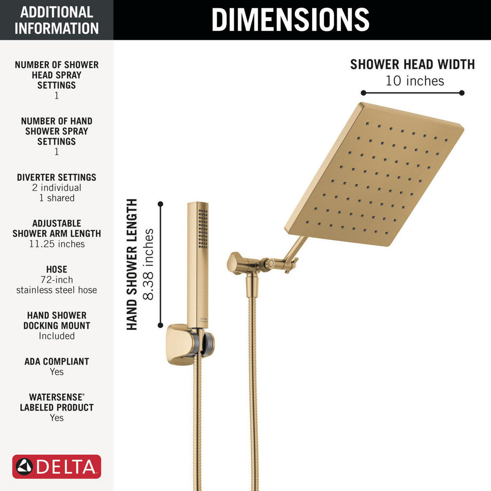 Delta Universal Showering 10 inch Raincan Shower Head & Hand Held Combo with Adjustable Extension Arm - 75527