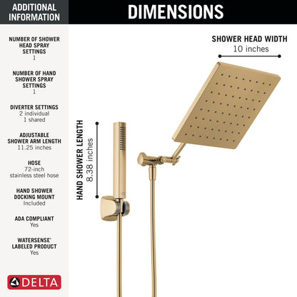 Delta Universal Showering 10 inch Raincan Shower Head & Hand Held Combo with Adjustable Extension Arm - 75527