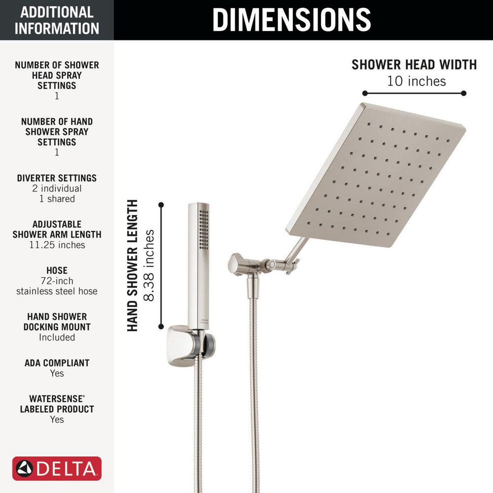 Delta Universal Showering 10 inch Raincan Shower Head & Hand Held Combo with Adjustable Extension Arm - 75527