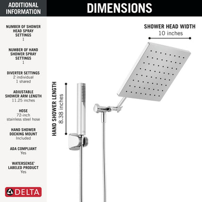 Delta Universal Showering 10 inch Raincan Shower Head & Hand Held Combo with Adjustable Extension Arm - 75527