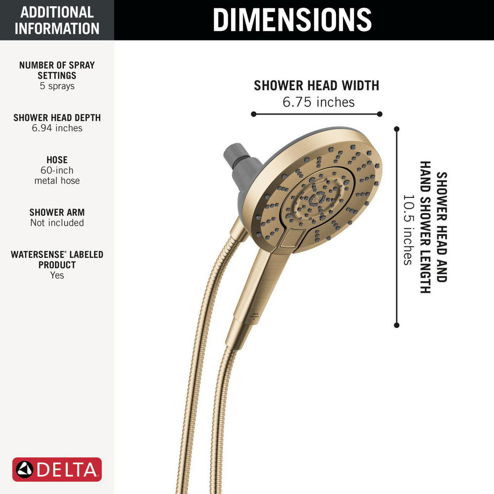Delta 5-Setting In2ition 2-In-1 Shower Head with ProClean - 75548