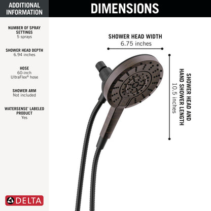 Delta 5-Setting In2ition 2-In-1 Shower Head with ProClean - 75548