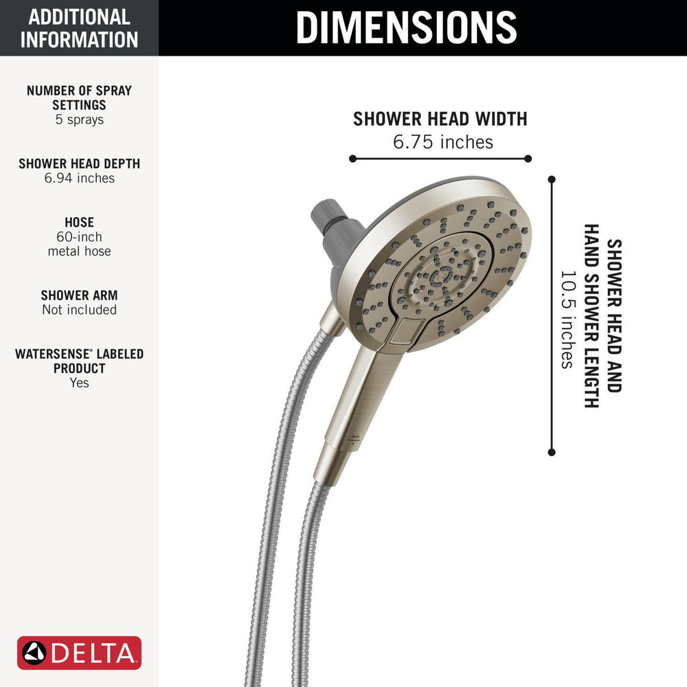 Delta 5-Setting In2ition 2-In-1 Shower Head with ProClean - 75548