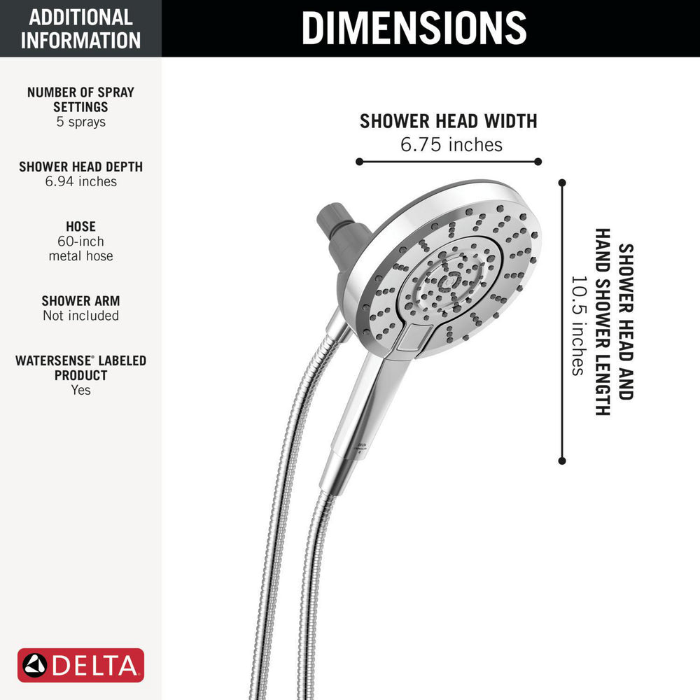 Delta 5-Setting In2ition 2-In-1 Shower Head with ProClean - 75548