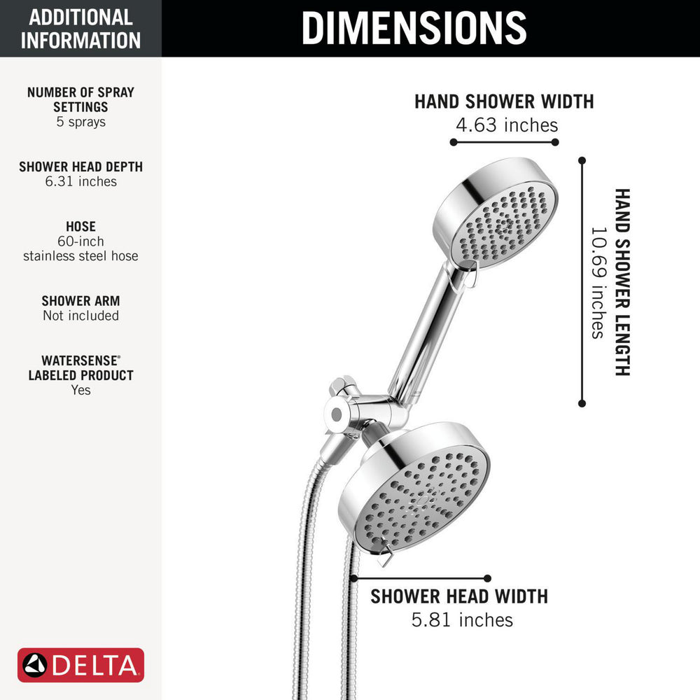 Delta Universal Showering 5-Setting Two-in-One Combination Shower with Additional Mount - 75756
