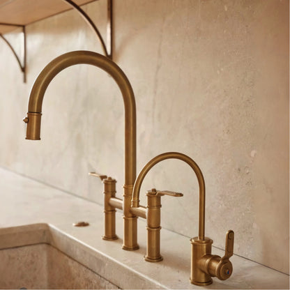 Perrin & Rowe Armstrong Pull-Down Bridge Kitchen Faucet With C-Spout Dual Spray 1.8 GPM