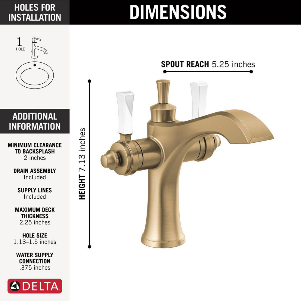 Delta Dorval Two Handle Single Hole Monoblock Bathroom Faucet - 856