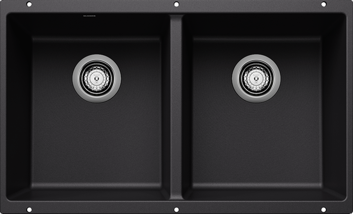 Blanco Precis U 2 Equal Double Bowl Undermount Kitchen Sink - Coal Black