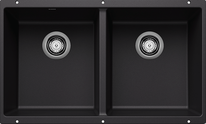 Blanco Precis U 2 Equal Double Bowl Undermount Kitchen Sink - Coal Black