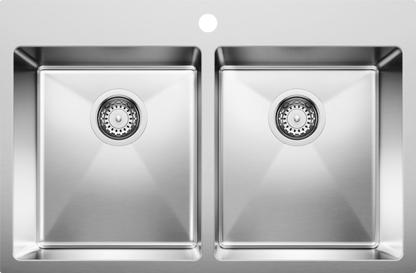 Évier de cuisine Blanco Quatrus R15 double à poser en acier inoxydable